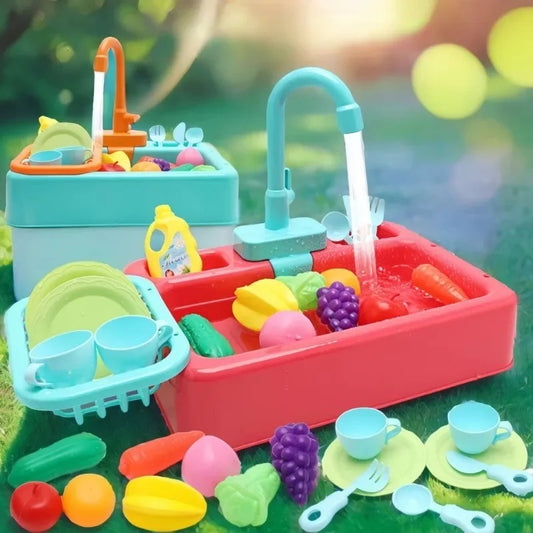 Kids Electric Sink Toys Fun Kitchen Play Water Spray Dishwashing Table Simulation Cycle Out Of Water Play House Toy Gift