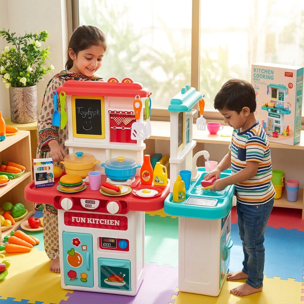 Toys Kitchen Cooking Set with Spray Effect – 50 Accessories Pretend Play Kitchen