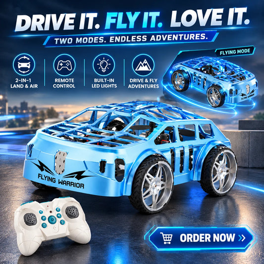 2-In-1 Flying RC Car Toy for Kids – Remote Control Land & Air Drone Car with LED Lights