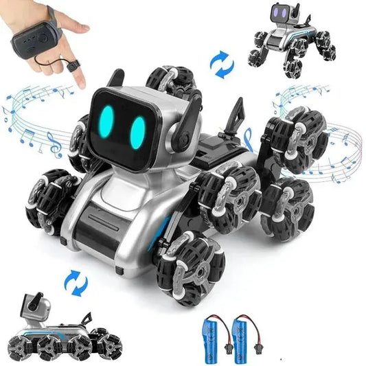 Remote & Watch Controlled Stunt Robot Dog – 8-Wheel 360° Spinner with All-Terrain Tires