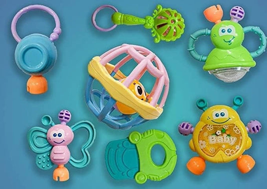 Baby Rattle Toy Set โ Assorted Shapes Colorful Infant Sensory Rattles
