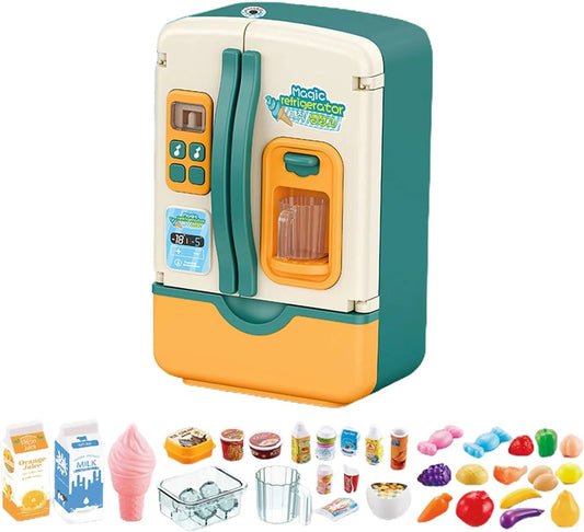 39PCS Multi-Functional Pretend Fridge with Spray – Kids Kitchen Role-Play Refrigerator Toy Set
