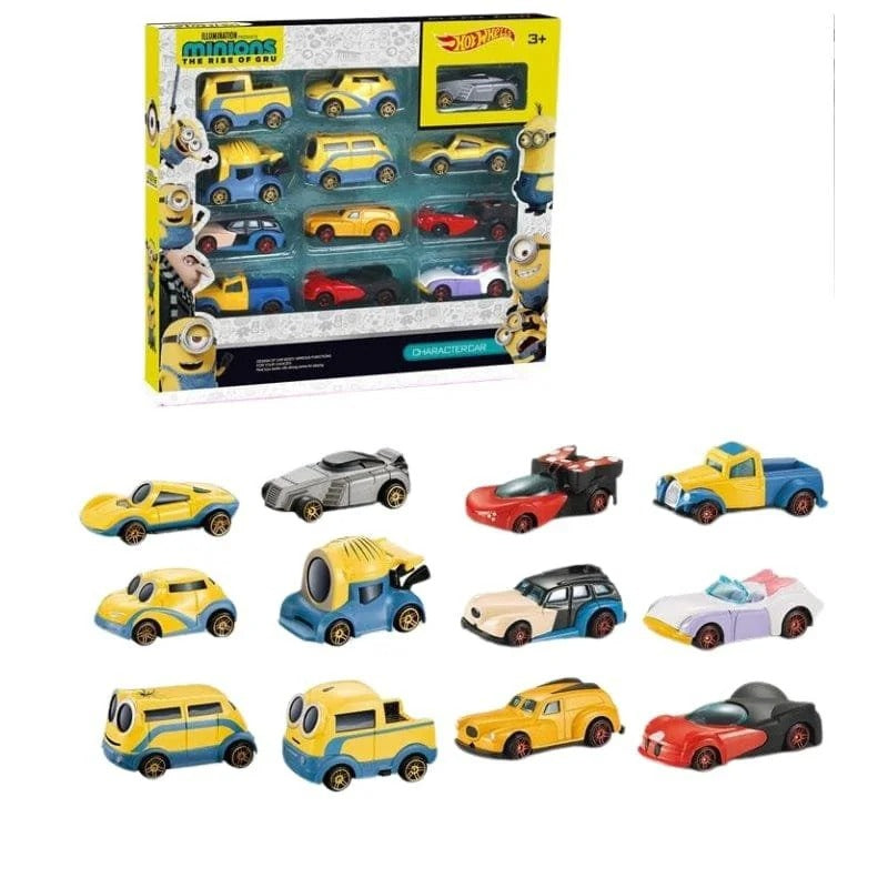 12-Piece Minions Hot Wheels Car Set – Mini Die-Cast Racing Cars for Kids