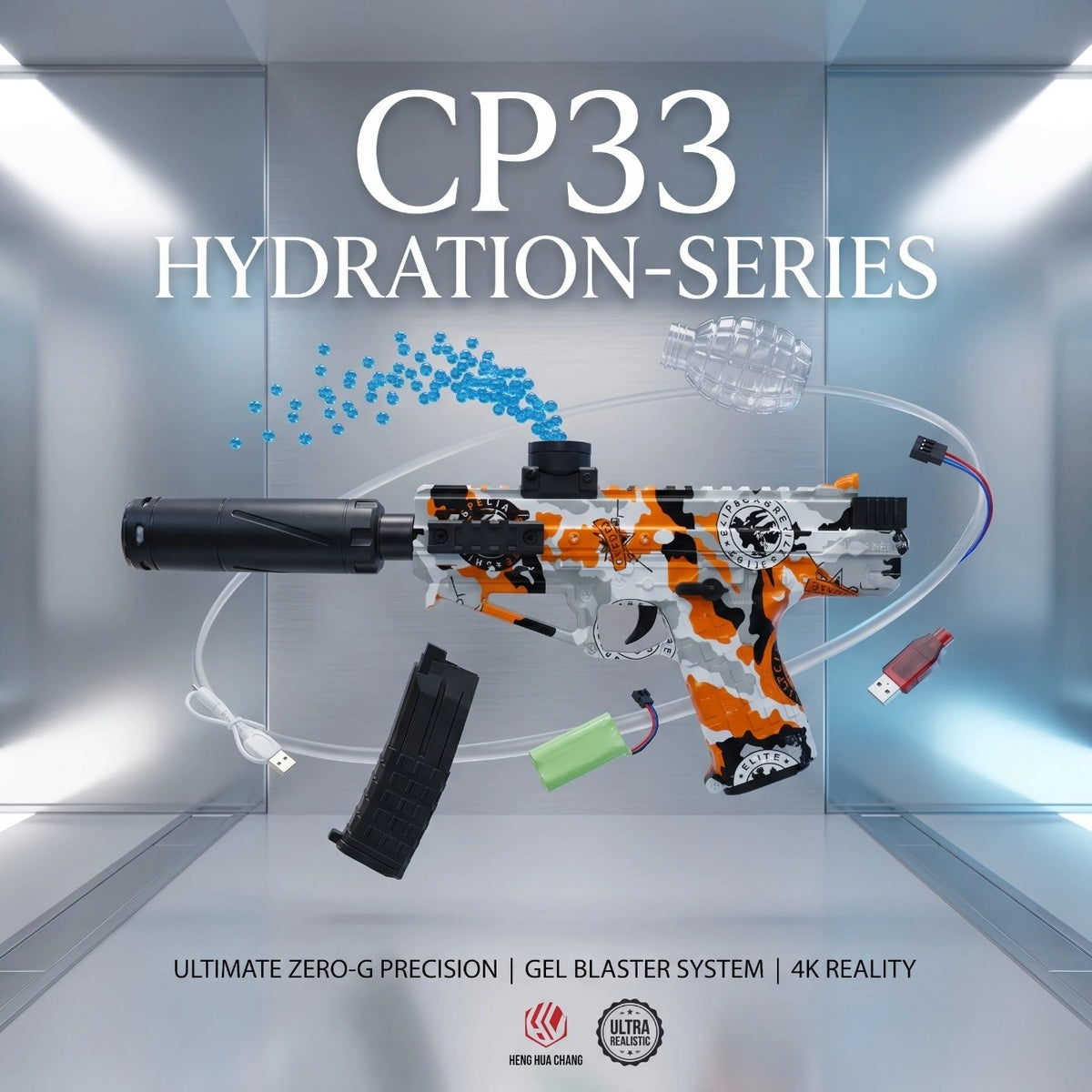 CP33 Orbeez Gel Blaster Pistol Automatic Water Beads Gun with Light Effects & Rechargeable Battery