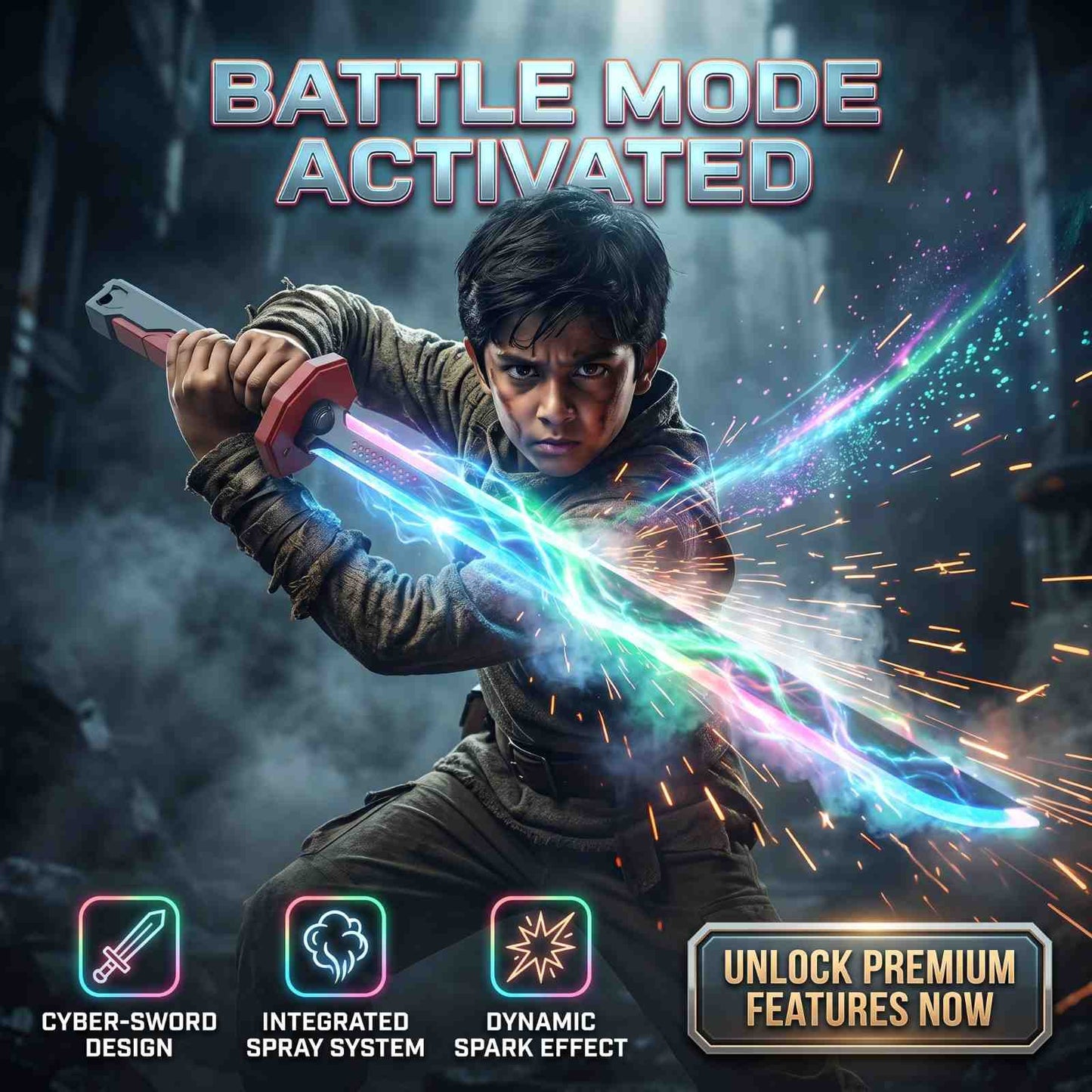 Kids Multi-Color Battle Laser Sword With Smoke