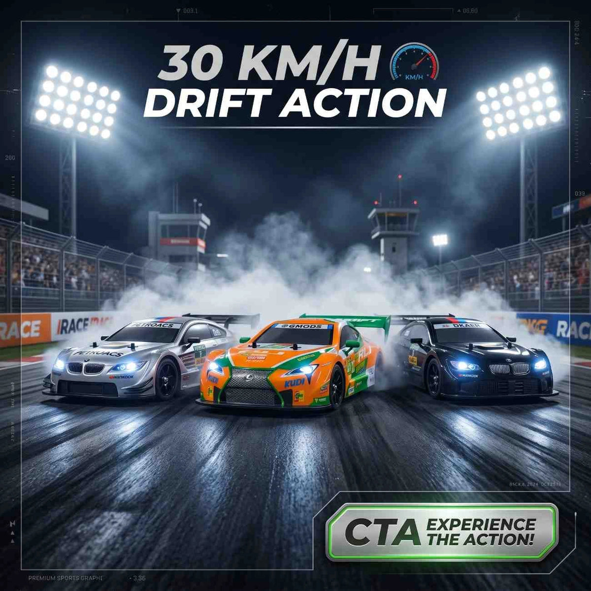 30KM/H RC Drift Racing Car 1:16 – LED Lights + Drift Kit