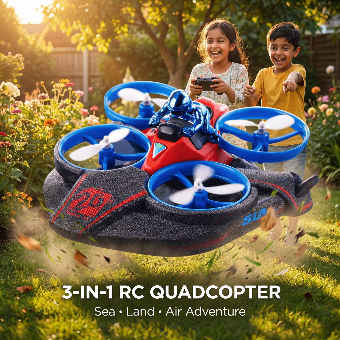 3-in-1 RC Quadcopter – Sea, Land & Air Remote Control Flying Vehicle