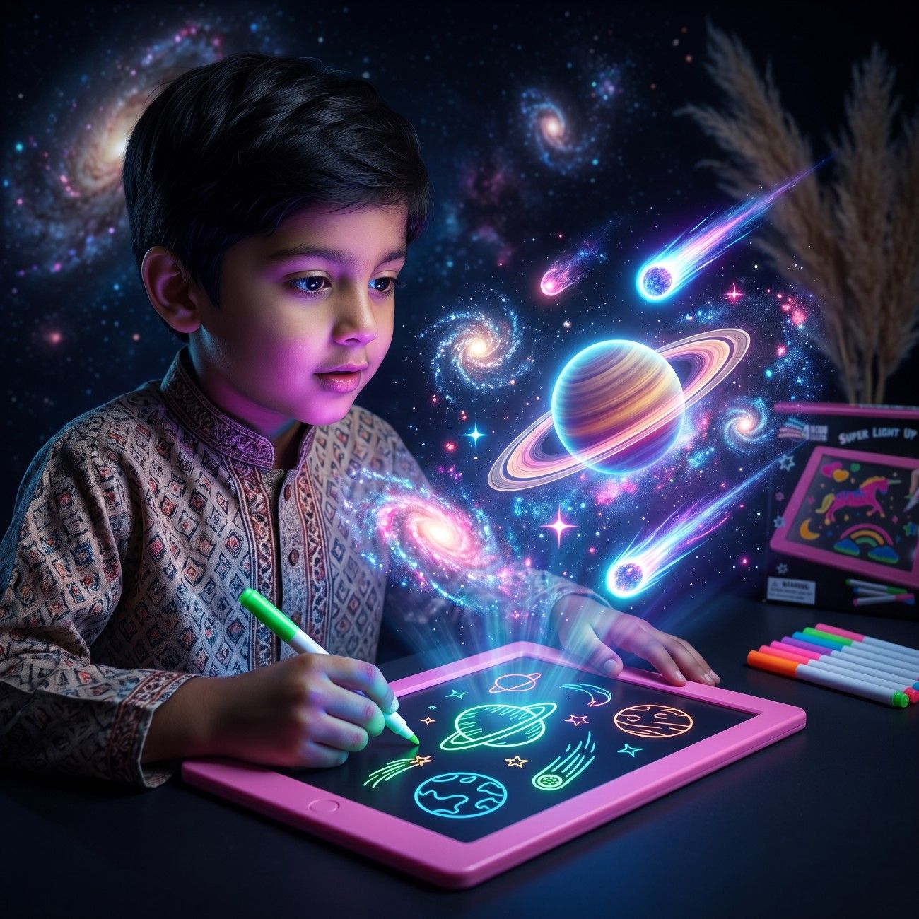 Creative Neon Colorful Light LCD Drawing Tablet 10.7" – Reusable Writing & Learning Pad for Kids