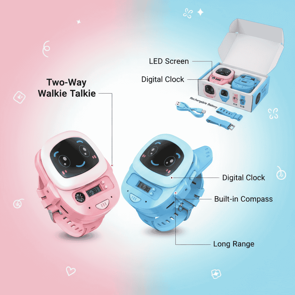 Kids Walkie Talkie Watch – Two-Way Radio with Flashlight & Compass
