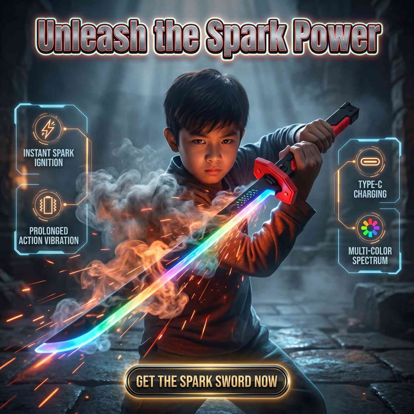 Kids Multi-Color Battle Laser Sword With Smoke