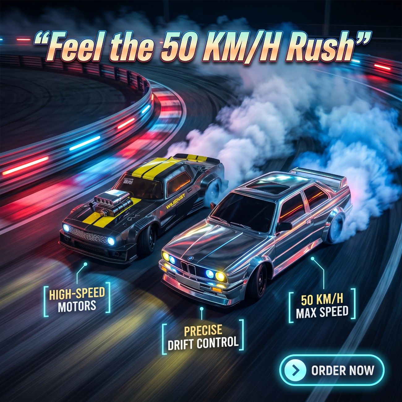 High Speed 50KM/H 1:16 4WD RC Drift Car with Gyro & LED Lights