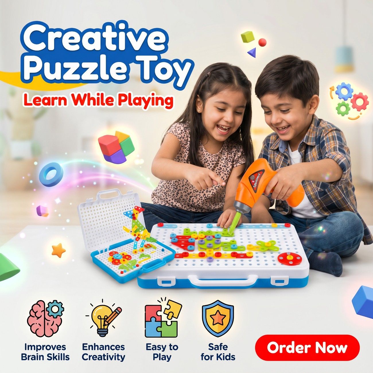 Creative Tool Set Puzzle Toy – DIY Building & Screw Tool STEM Educational Set for Kids