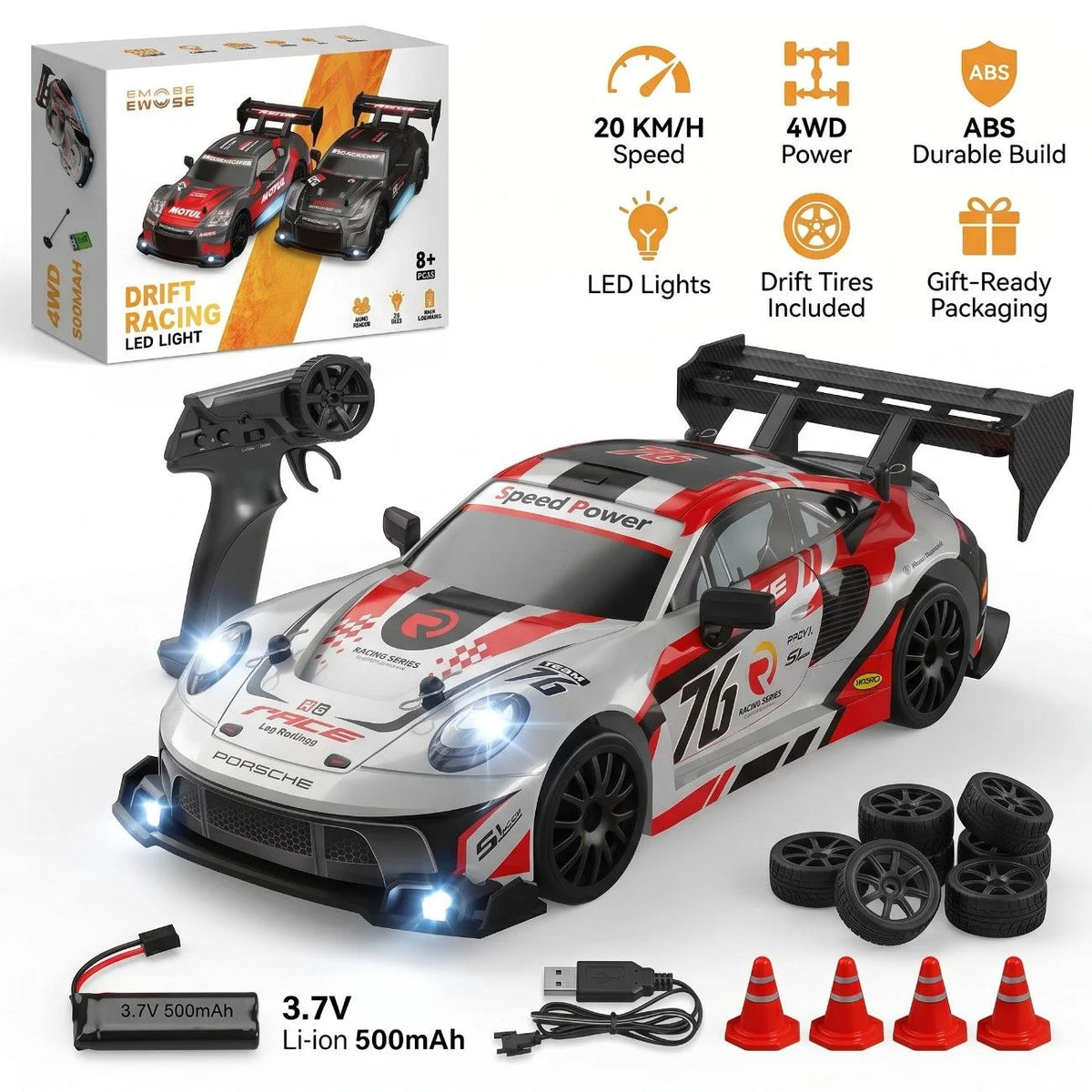 1.24 Scale High-Speed 4WD RC Drift Car 20KMH