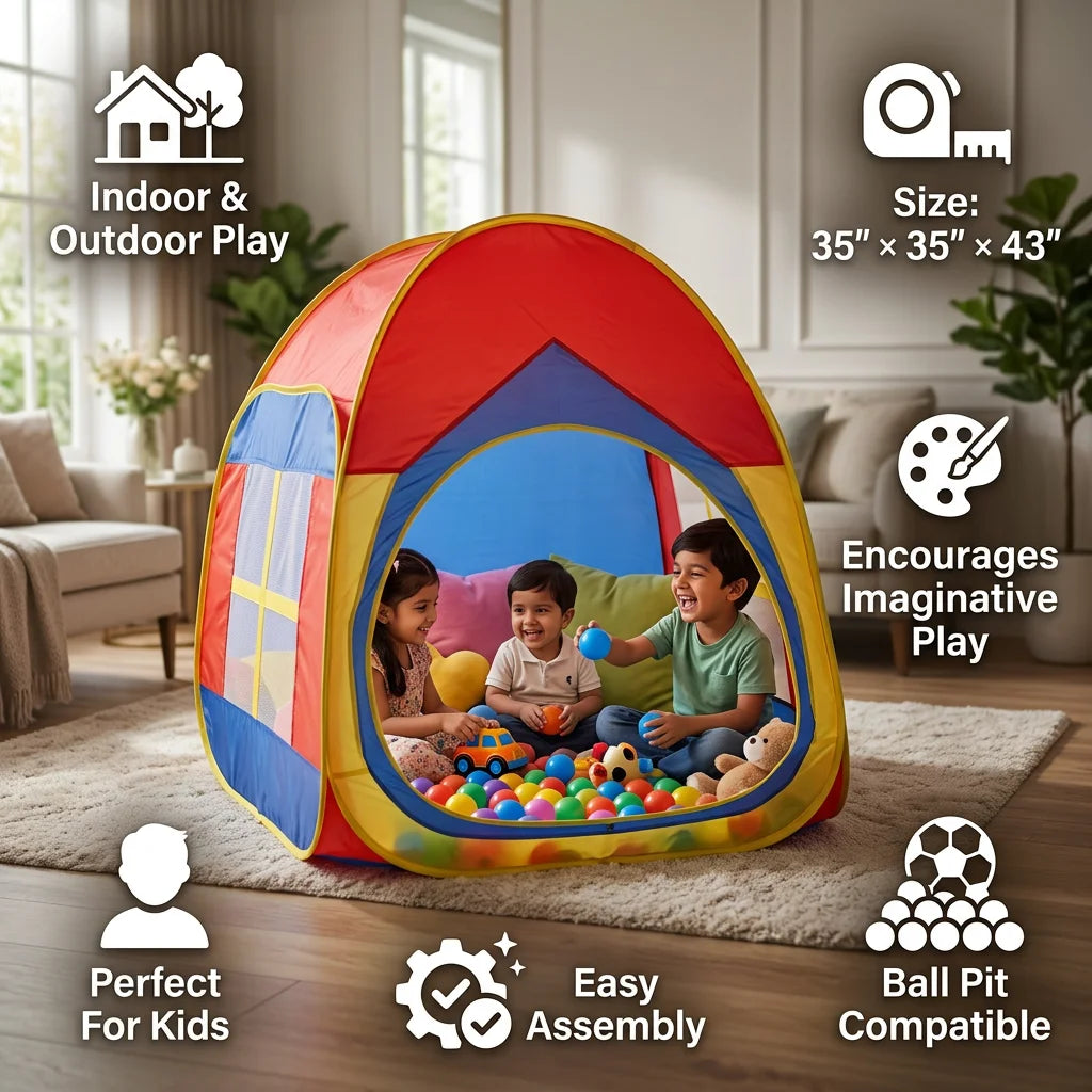Kids Play Tent House - Foldable Indoor Outdoor Playhouse