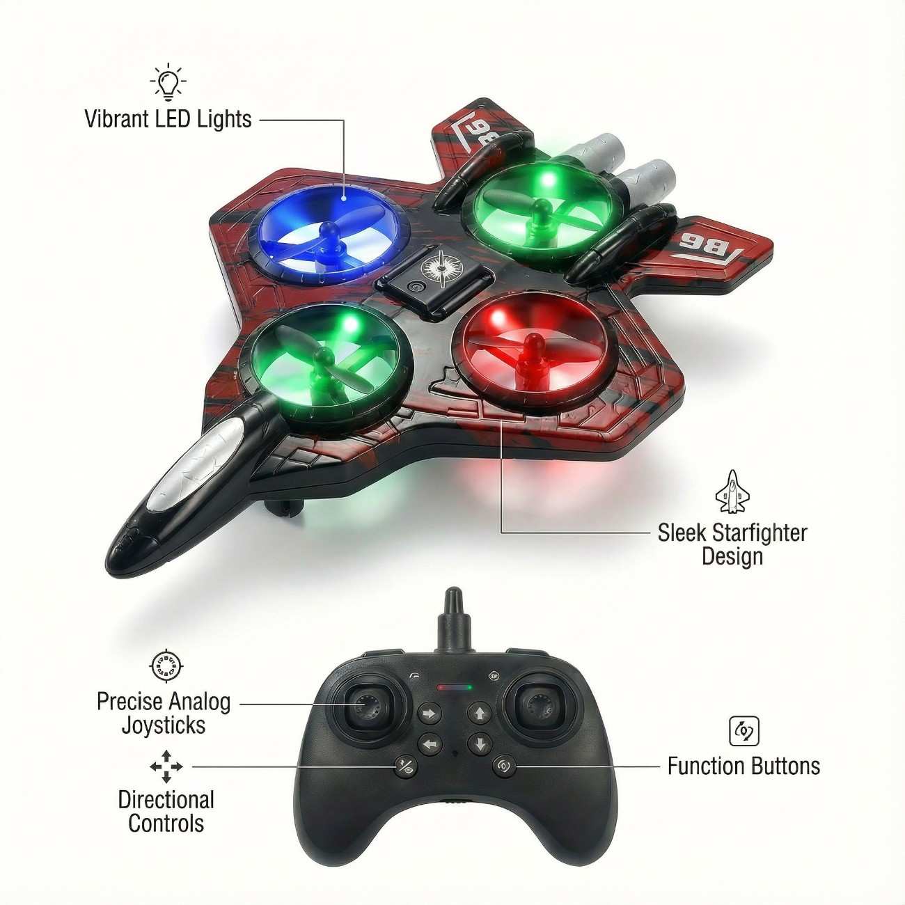 Speedy Fighter Drone - 2.4G Stunt & Hover Quadcopter for Kids