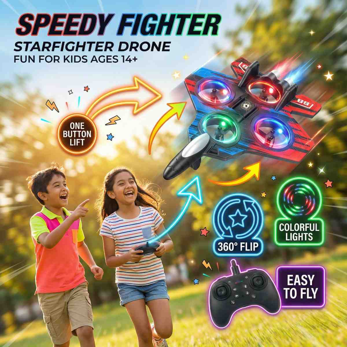Speedy Fighter Drone - 2.4G Stunt & Hover Quadcopter for Kids