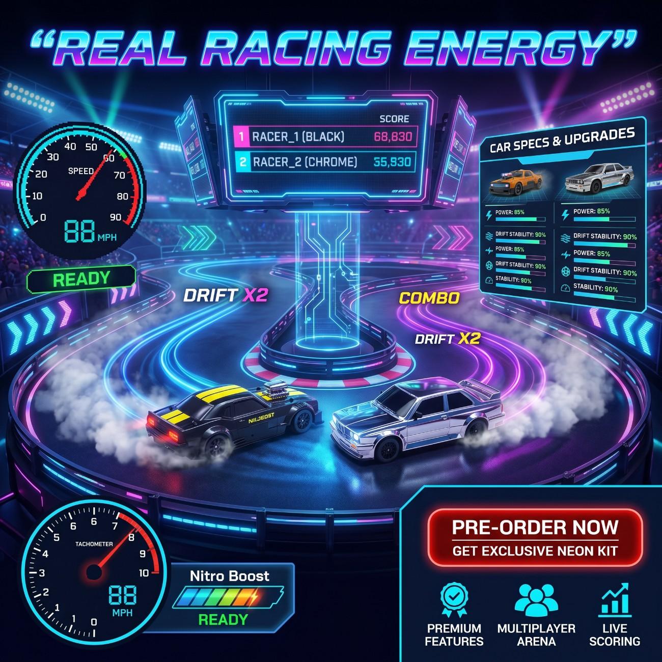 High Speed 50KM/H 1:16 4WD RC Drift Car with Gyro & LED Lights