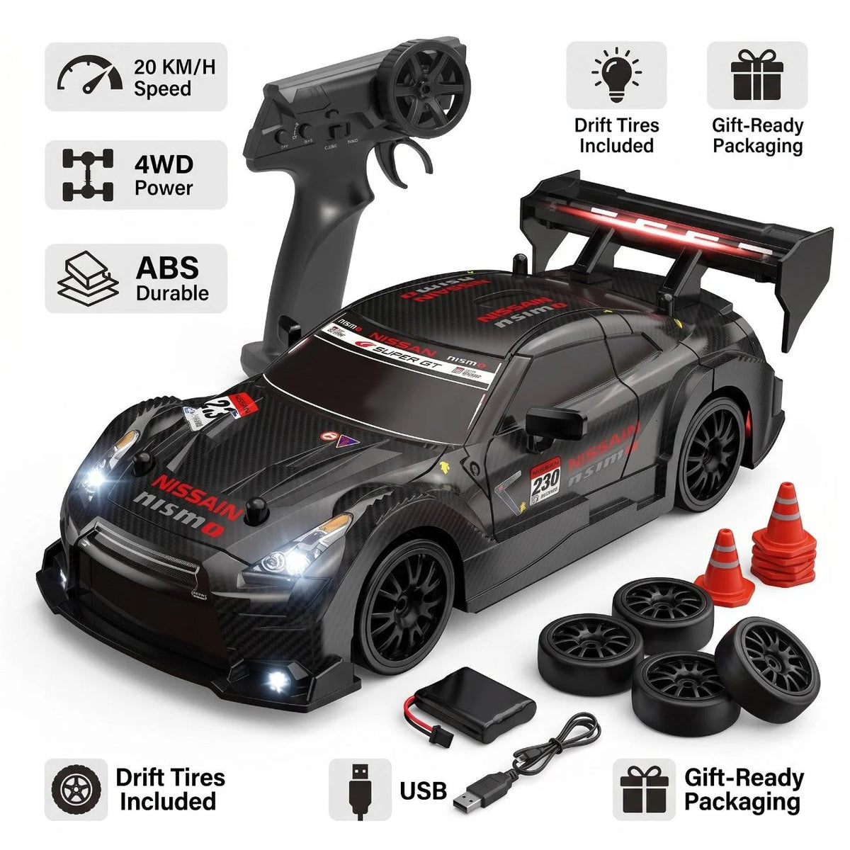 1.24 Scale High-Speed 4WD RC Drift Car 20KMH