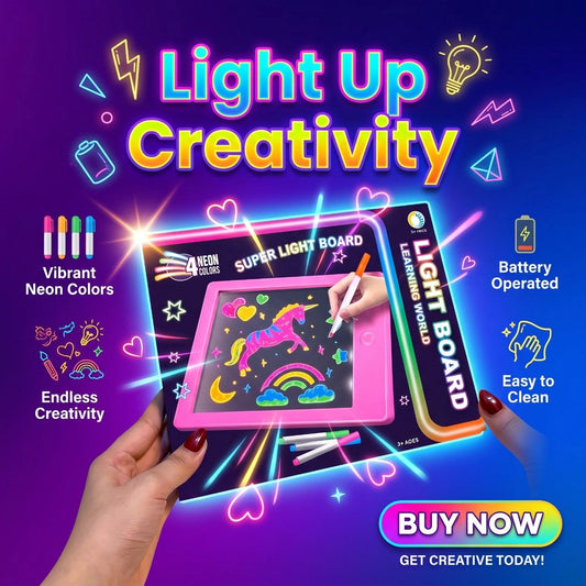 Creative Neon Colorful Light LCD Drawing Tablet 10.7" – Reusable Writing & Learning Pad for Kids