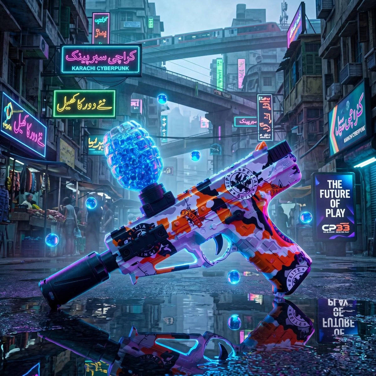 CP33 Orbeez Gel Blaster Pistol Automatic Water Beads Gun with Light Effects & Rechargeable Battery