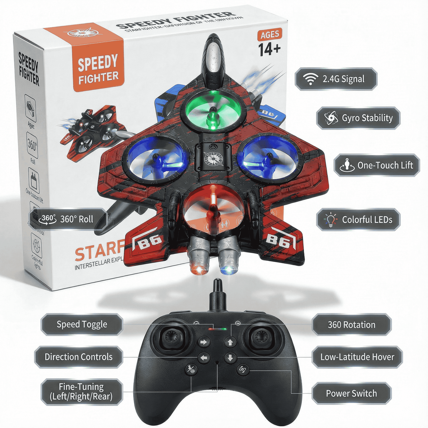 Speedy Fighter Drone - 2.4G Stunt & Hover Quadcopter for Kids