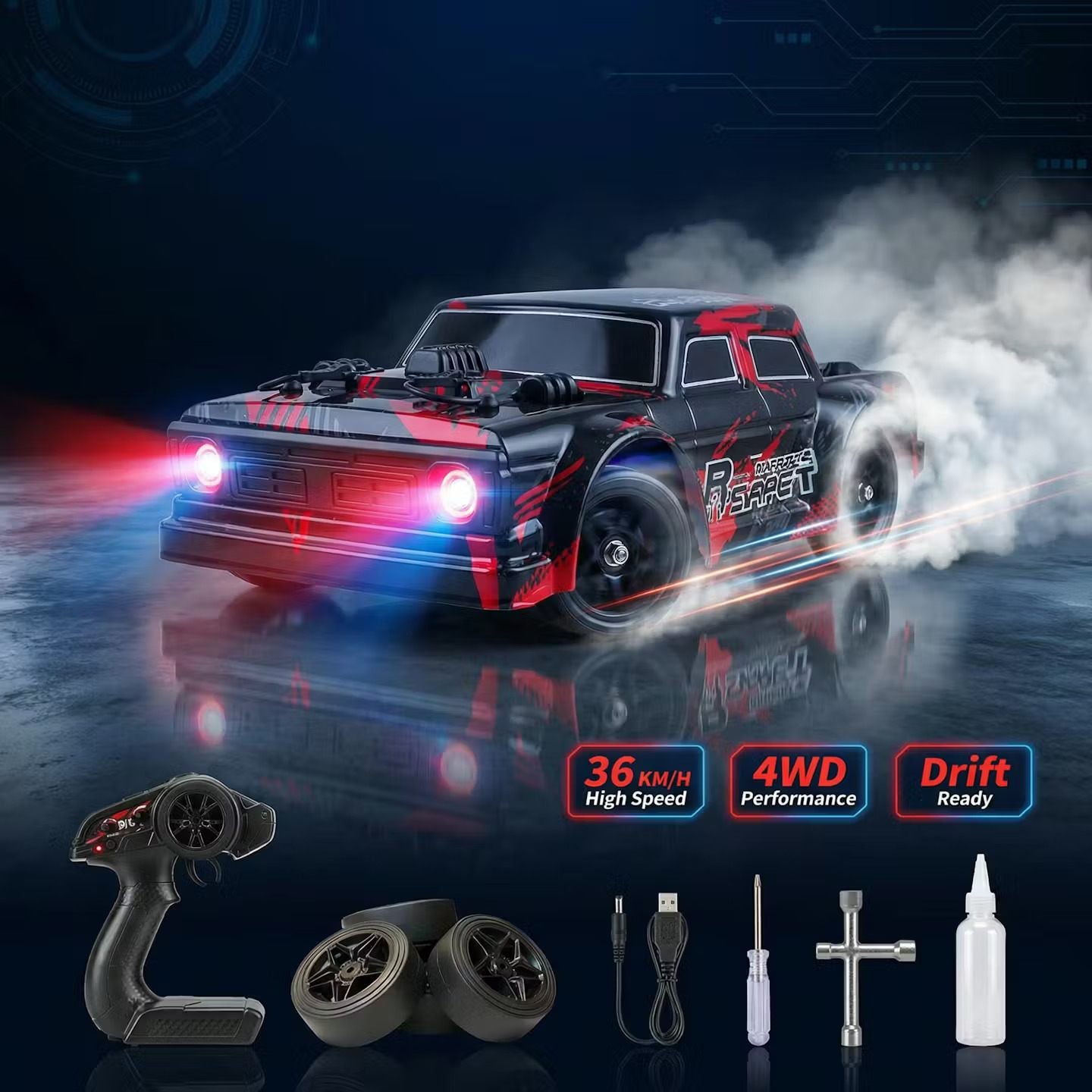 Ejector Rocket 1:16 Scale RC Drift Car – 36KMH High-Speed 4WD Remote Control Racing Car (RTR)