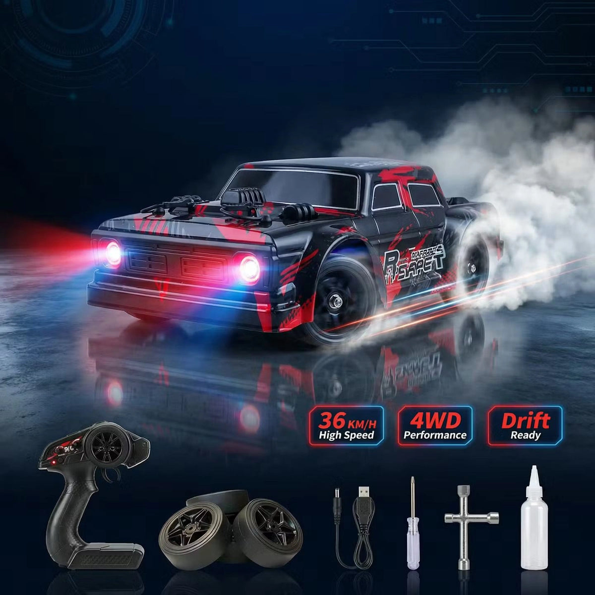 Ejector Rocket 1:16 Scale RC Drift Car – 36KMH High-Speed 4WD Remote Control Racing Car (RTR)