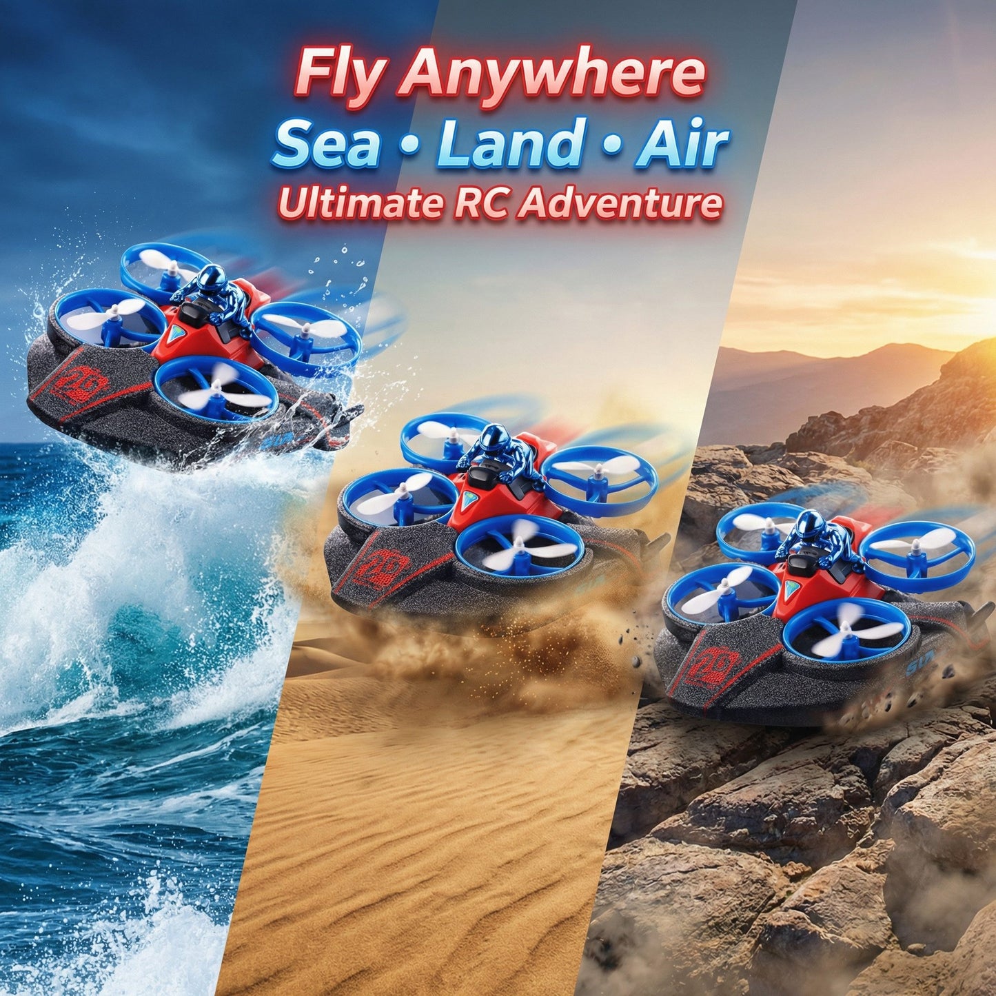 3-in-1 RC Quadcopter – Sea, Land & Air Remote Control Flying Vehicle