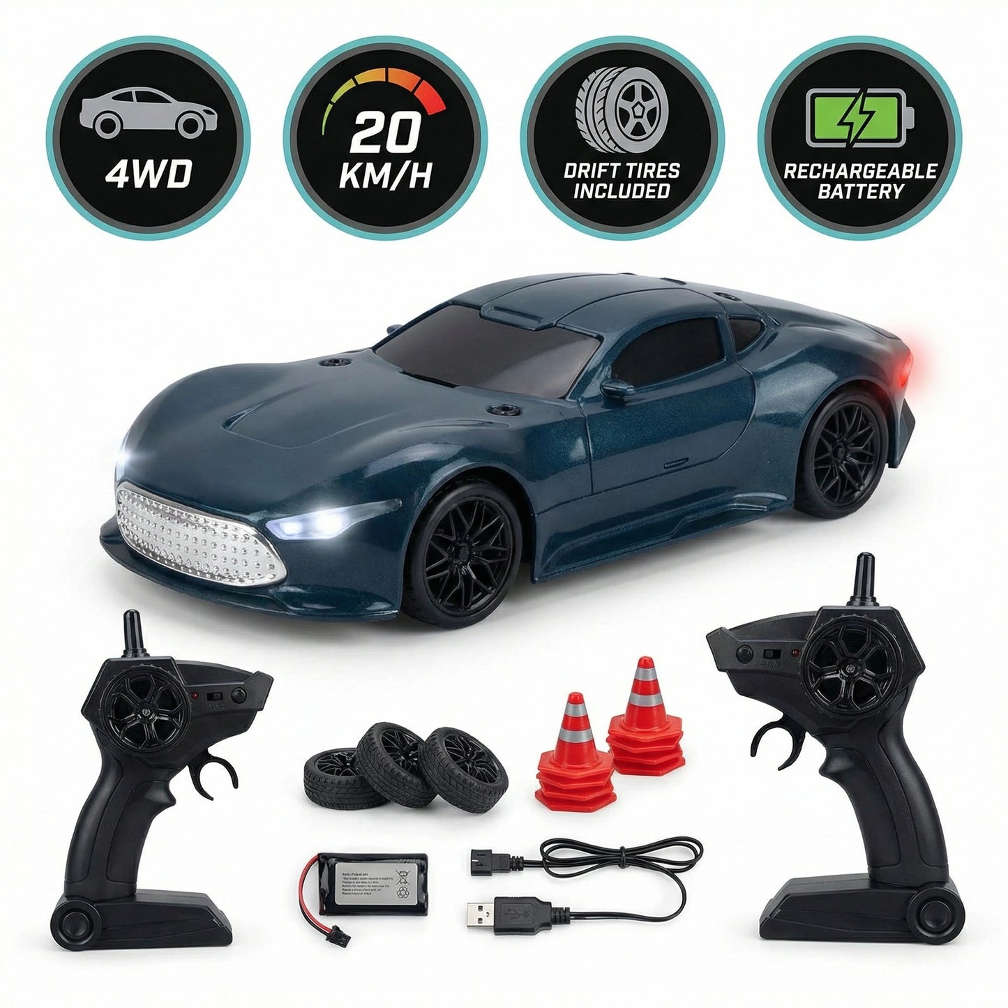 1:24 Scale RC Drift Car – 20KMH High-Speed 4WD Remote Control Racing Car