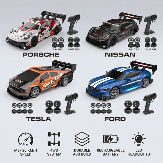 1.24 Scale High-Speed 4WD RC Drift Car 20KMH