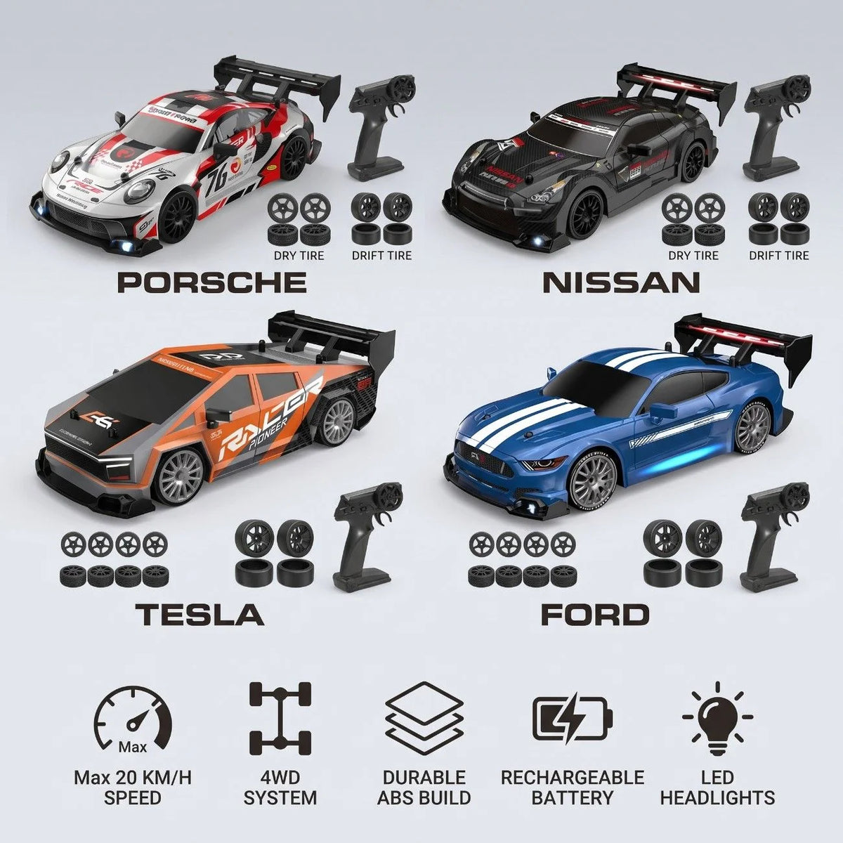 1.24 Scale High-Speed 4WD RC Drift Car 20KMH