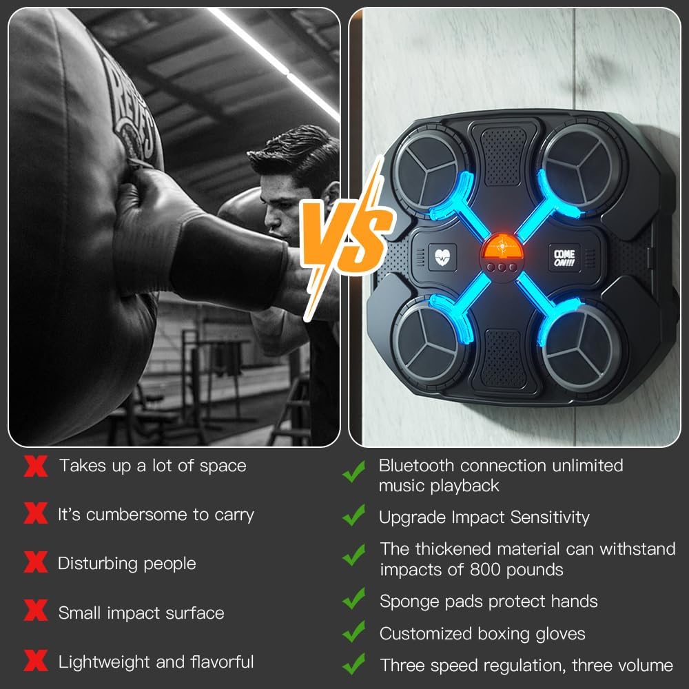 Wall-Mounted Music Boxing Trainer – Bluetooth Punch Pad with Lights, Speed Modes & Stress Relief