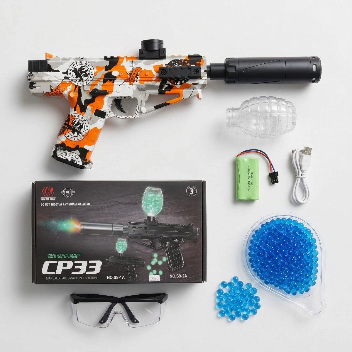 CP33 Orbeez Gel Blaster Pistol Automatic Water Beads Gun with Light Effects & Rechargeable Battery