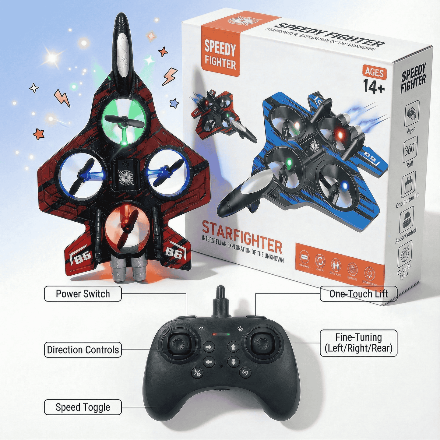 Speedy Fighter Drone - 2.4G Stunt & Hover Quadcopter for Kids