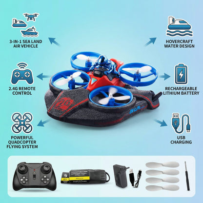 3-in-1 RC Quadcopter – Sea, Land & Air Remote Control Flying Vehicle