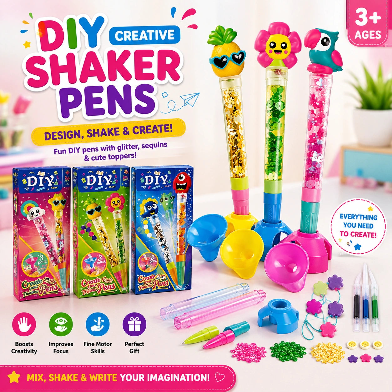 DIY Create Your Own Tropical Glitter Pen (3 pens)