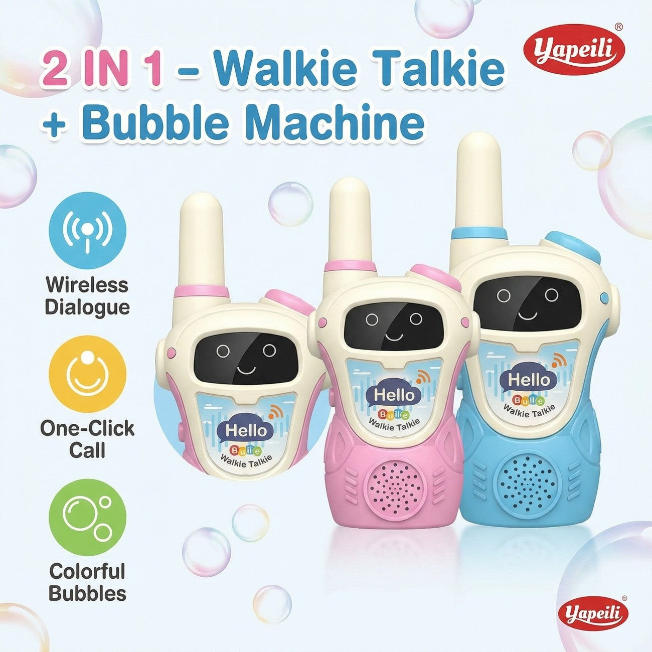Kids Walkie Talkie Intercom – Two Way Radio with Bubble Machine