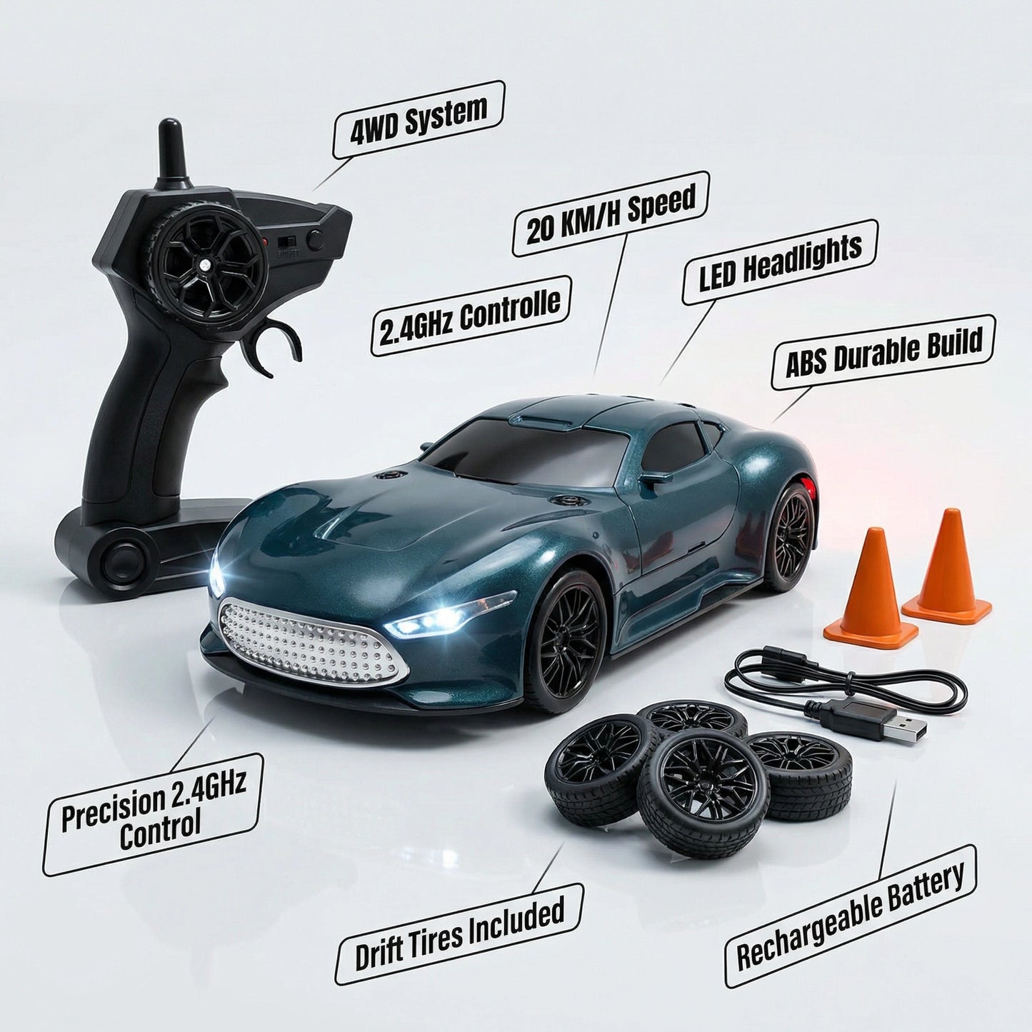1:24 Scale RC Drift Car – 20KMH High-Speed 4WD Remote Control Racing Car