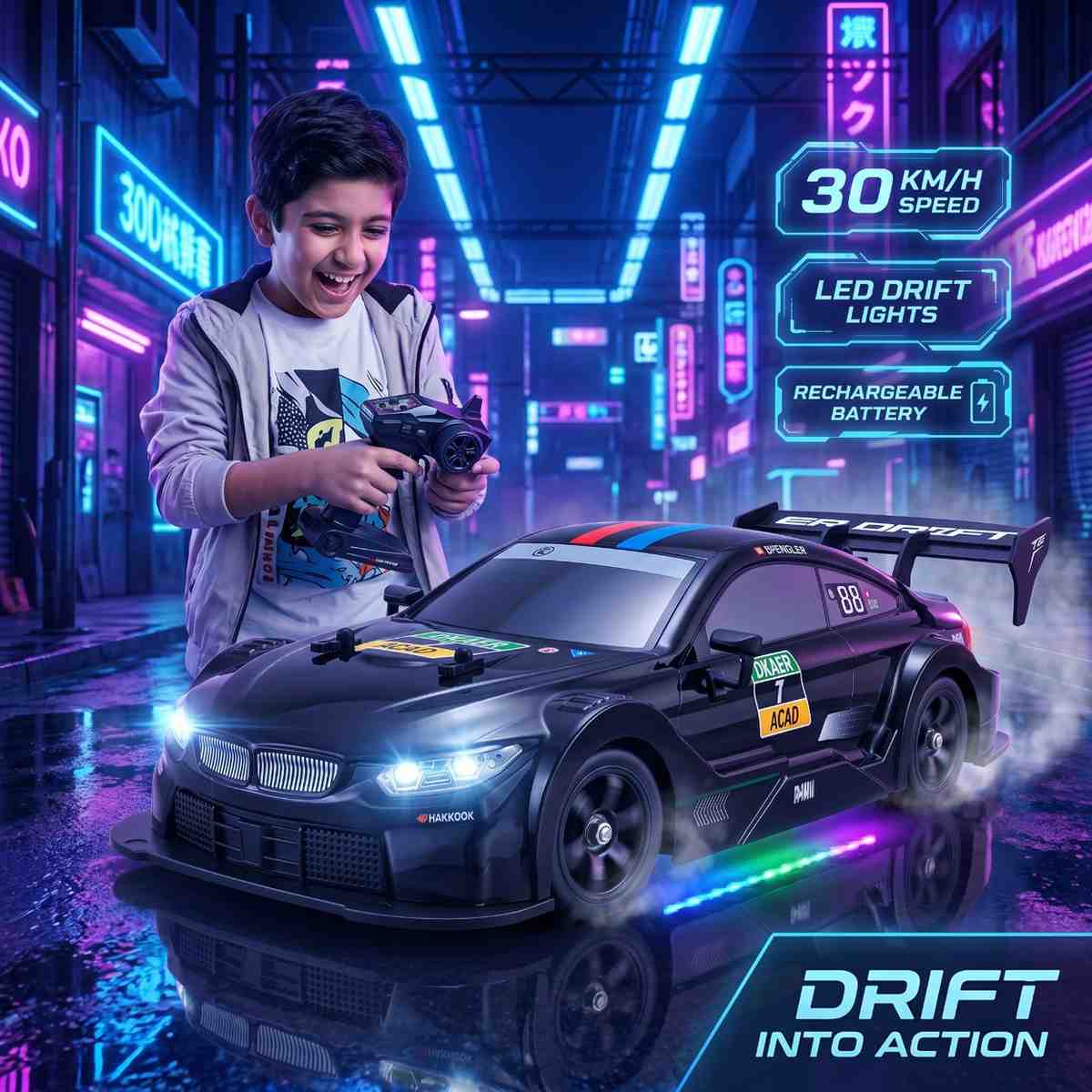 30KM/H RC Drift Racing Car 1:16 – LED Lights + Drift Kit