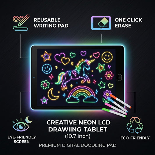 Creative Neon Colorful Light LCD Drawing Tablet 10.7" – Reusable Writing & Learning Pad for Kids