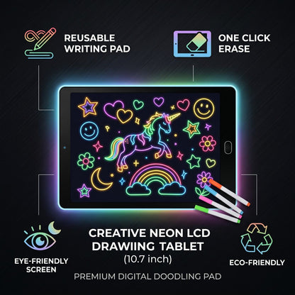 Creative Neon Colorful Light LCD Drawing Tablet 10.7" – Reusable Writing & Learning Pad for Kids