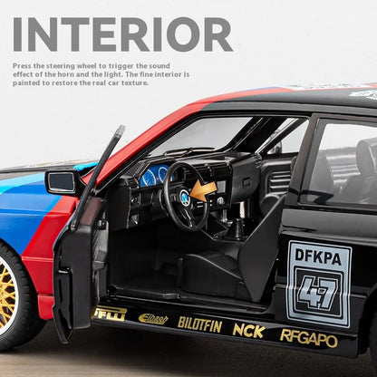 1/24 M3 E30 1988 Mpower Floral Version Alloy Diecast Painting Car Model Sound Light Private Collectibles Decorative Gifts