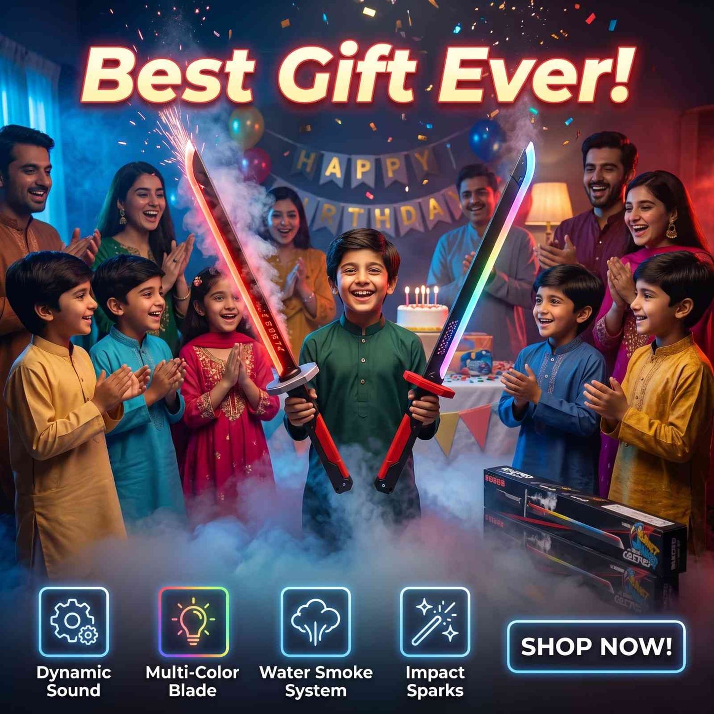 Kids Multi-Color Battle Laser Sword With Smoke