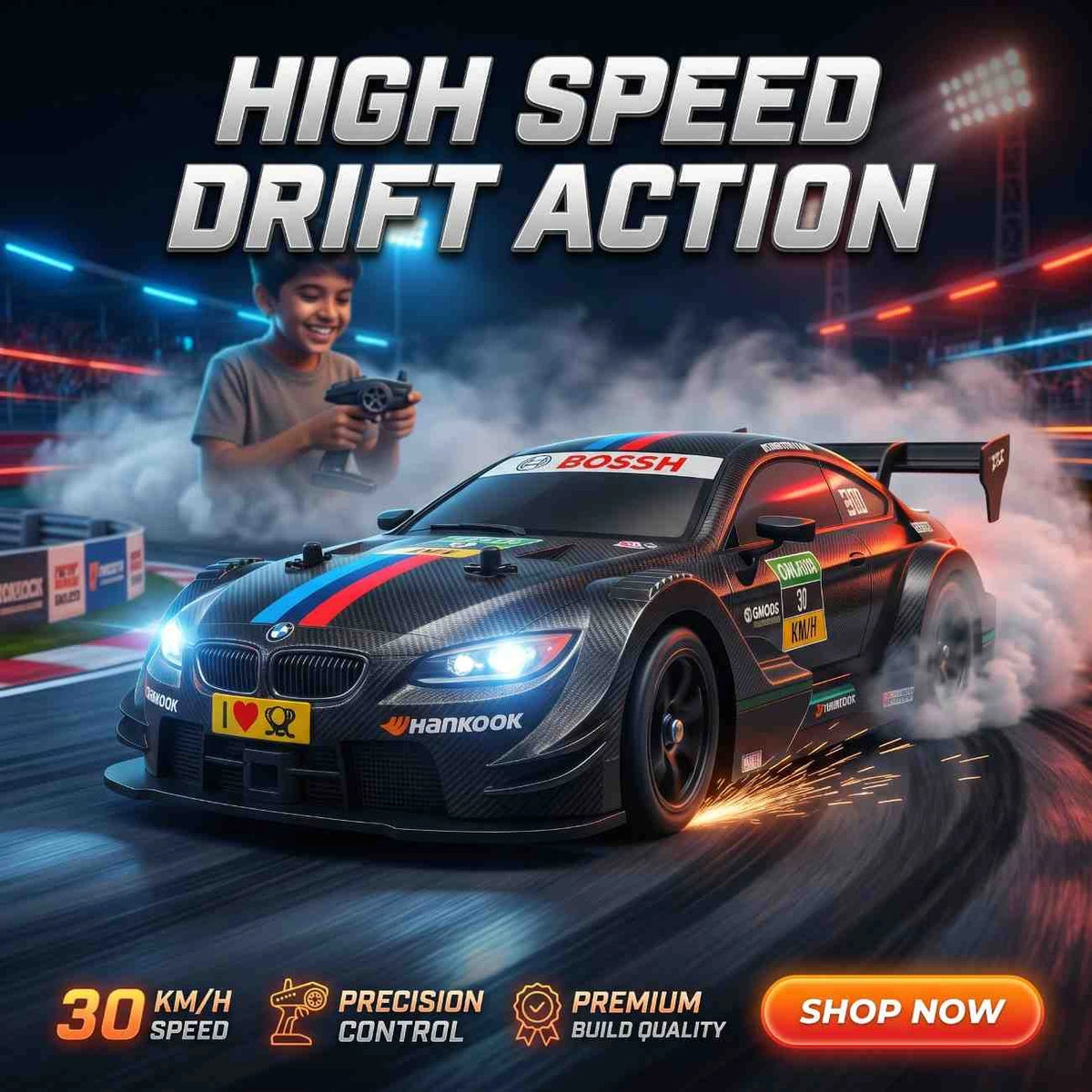 30KM/H RC Drift Racing Car 1:16 – LED Lights + Drift Kit