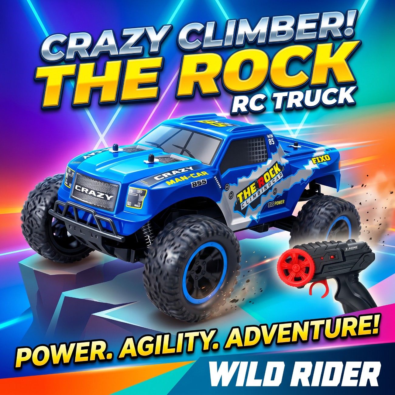 Wild Rider 2.4GHz Remote Control Rock Climbing Car – Rechargeable Off-Road RC Crawler