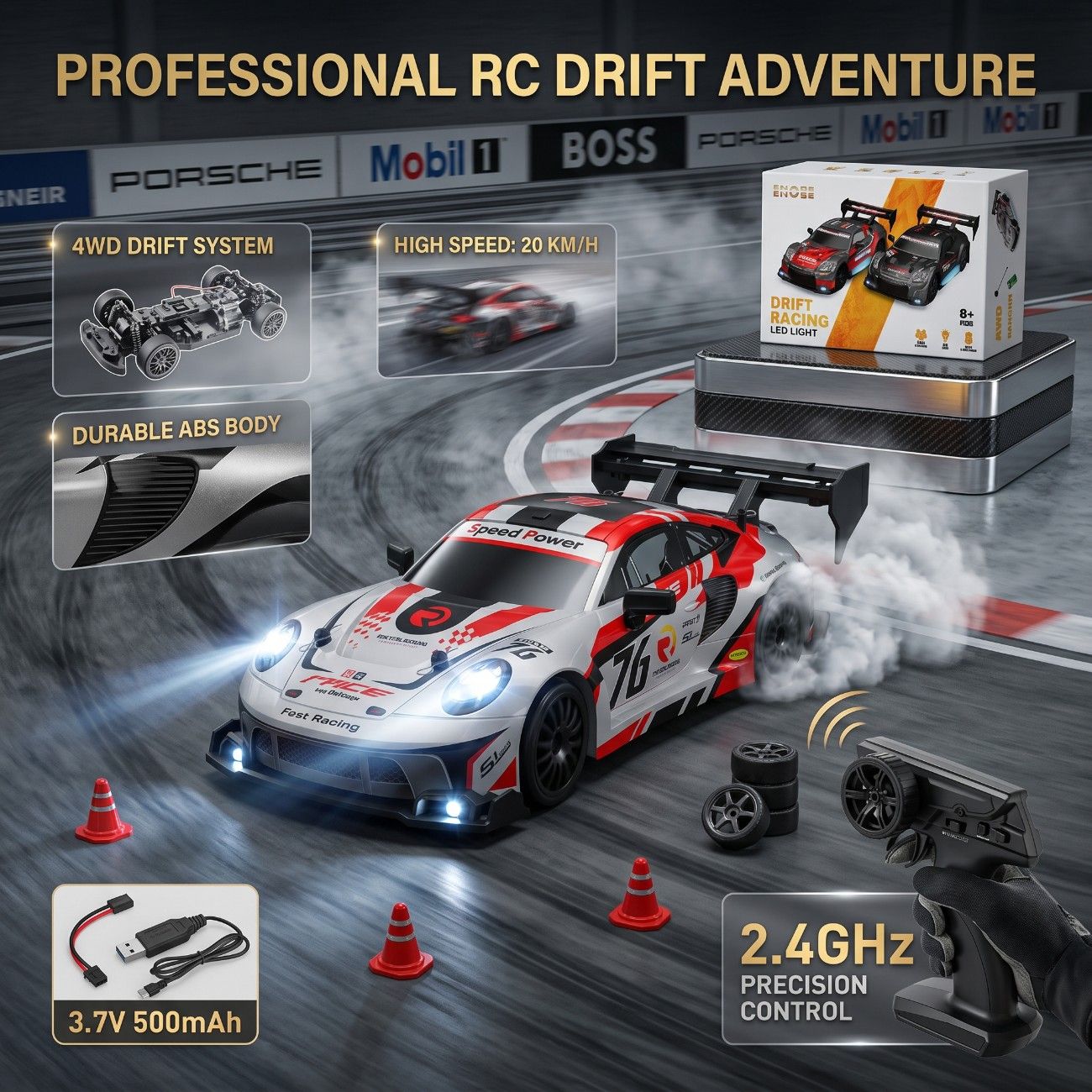 1.24 Scale High-Speed 4WD RC Drift Car 20KMH