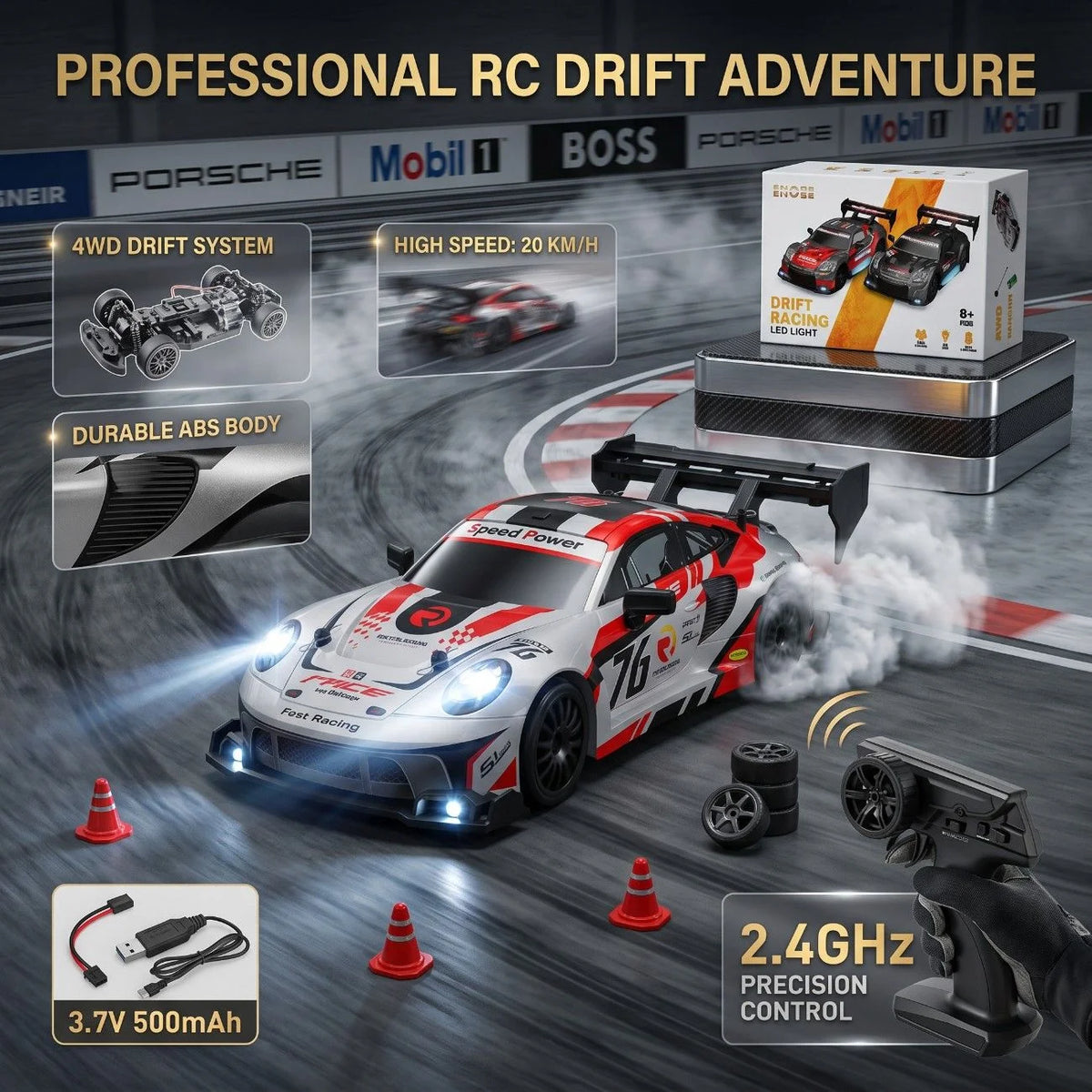 1.24 Scale High-Speed 4WD RC Drift Car 20KMH