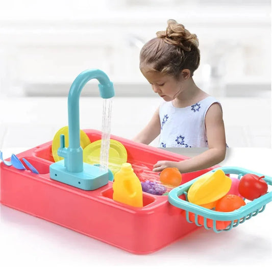 Kids Electric Sink Toys Fun Kitchen Play Water Spray Dishwashing Table Simulation Cycle Out Of Water Play House Toy Gift