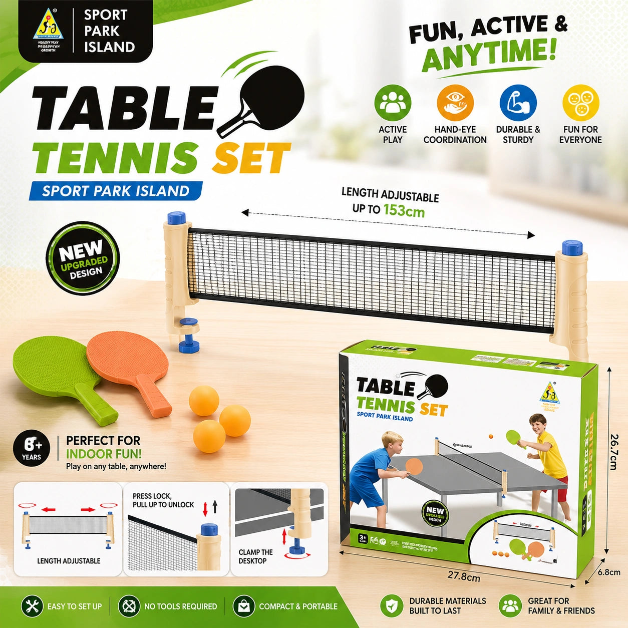 Portable Table Tennis Set with Adjustable Retractable Net
