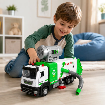Kids Electric Garbage Truck with Cleaning Brush & Suction Hose